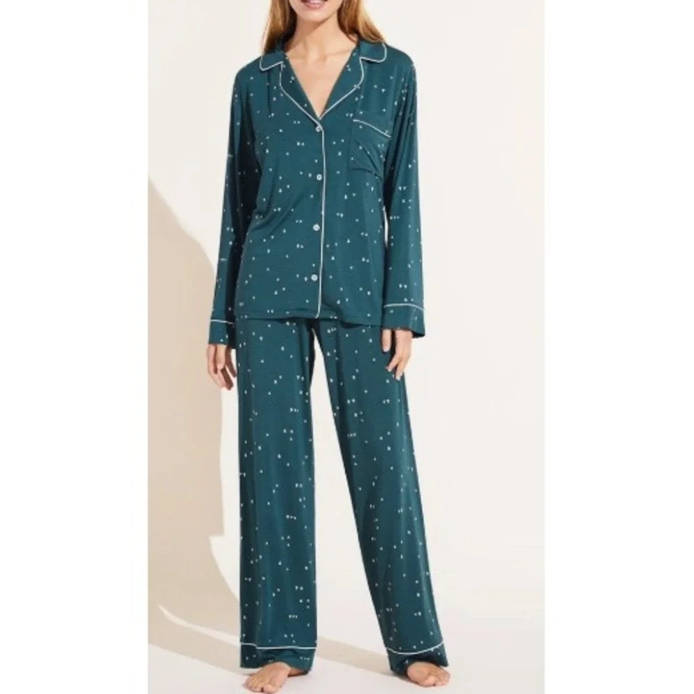 Eberjey Gisele Long Sleeve Pajama Set Green Tree Print Modal Jersey Large